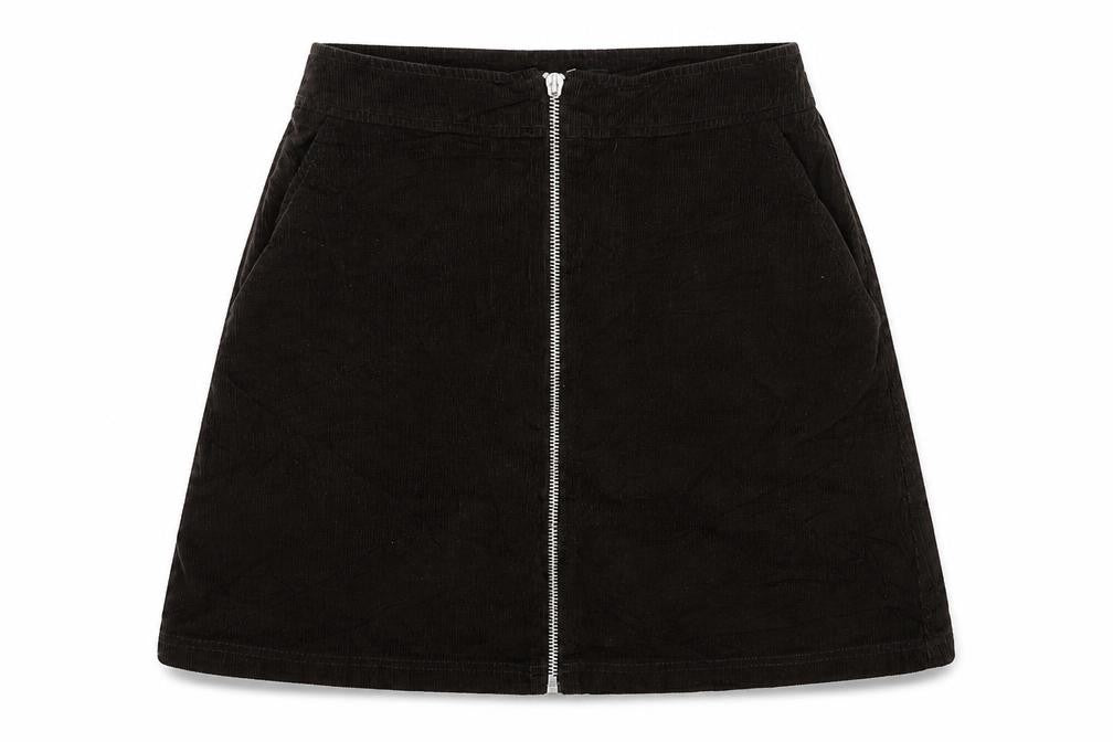 Front view of Next women’s green corduroy a-line skirt, size UK 6