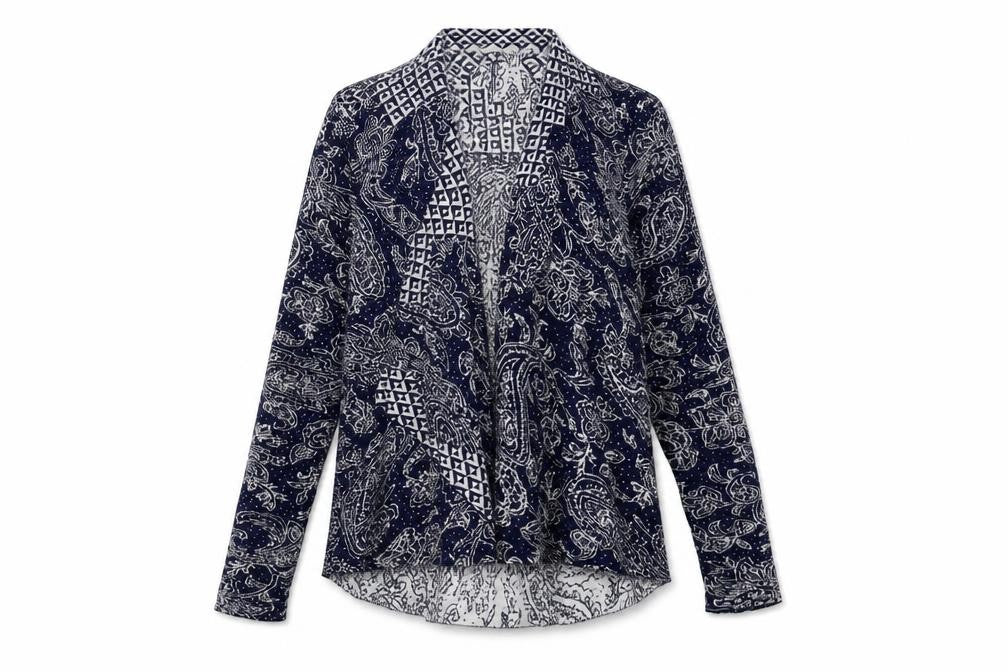 Front view of George women’s blue cardigan jumper, size UK 12