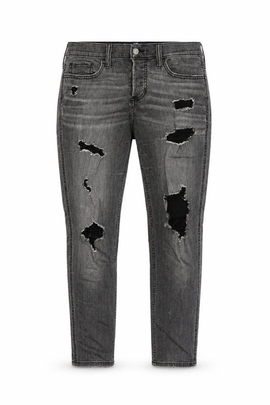 Front view of Hollister women’s grey skinny jeans, size UK 27, in, 24-inch leg - ripped details