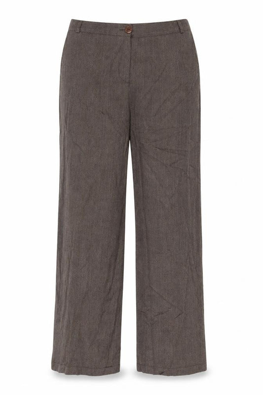 Front view of Dialogue women’s brown trousers, size L, 28-inch leg