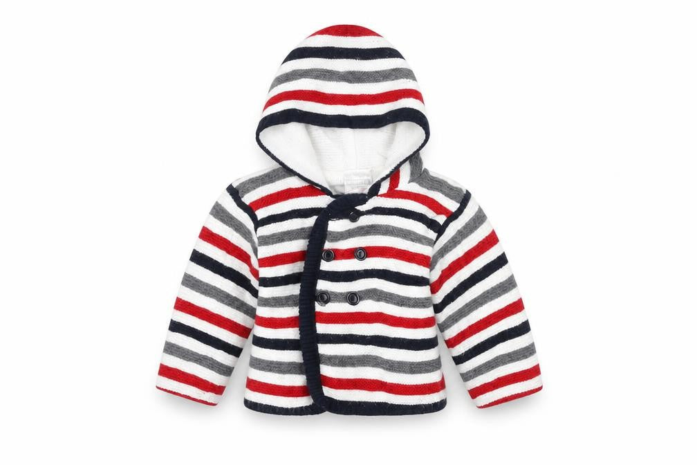 Front view of Nursery Rhyme Baby White Striped Jacket, size 3-6, Months