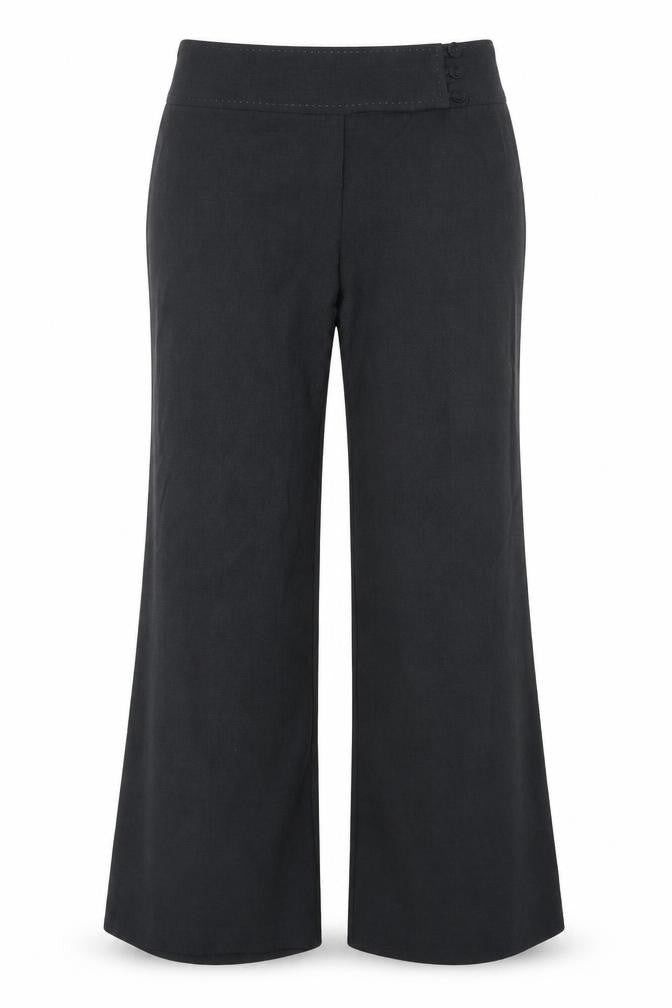 Front view of Marks & Spencer women’s grey trousers, size UK 14, 28-inch leg