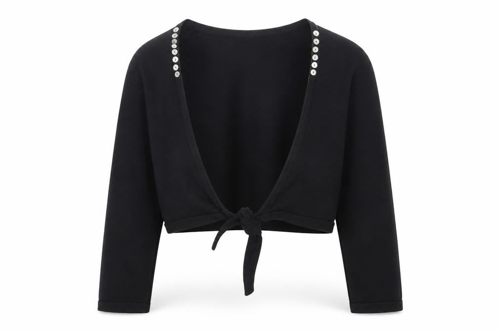 Front view of Country Casuals women’s black cardigan jumper, size S