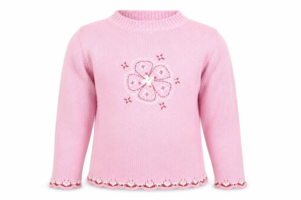 Front view of Preworn girls’ pink knit jumper, size 10, years - flower