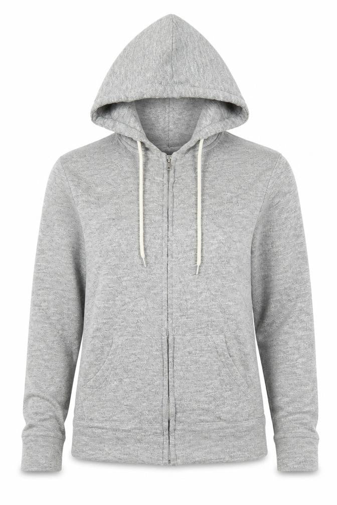 Front view of Atmosphere women’s grey full zip hoodie, size UK 6