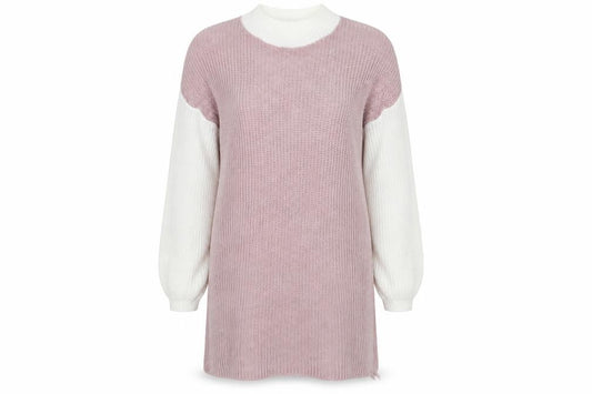 Front view of In the Style women’s pink knit jumper dress, size UK 6