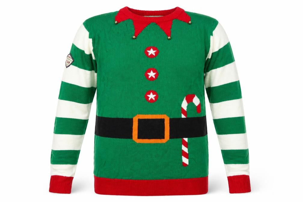 Front view of hohoho men’s grey knit jumper, size S