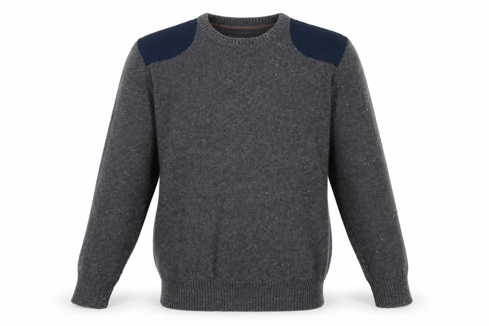Front view of Easy men’s grey knit jumper, size M