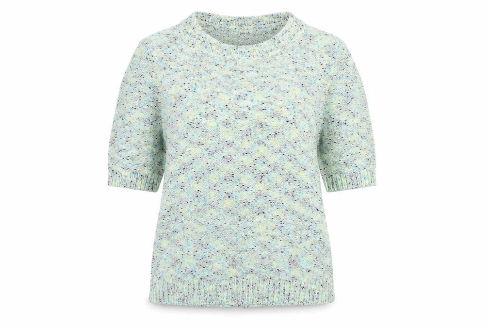 Front view of M&Co women’s blue knit jumper, size UK 10