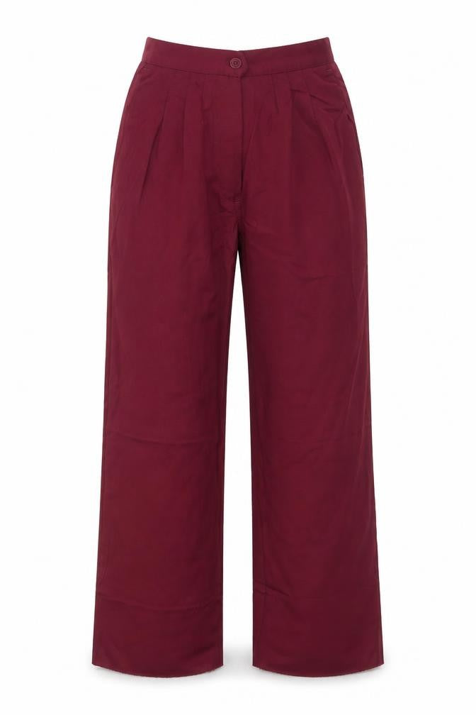 Front view of Sun Choice women’s purple trousers, size UK 10, 31-inch leg