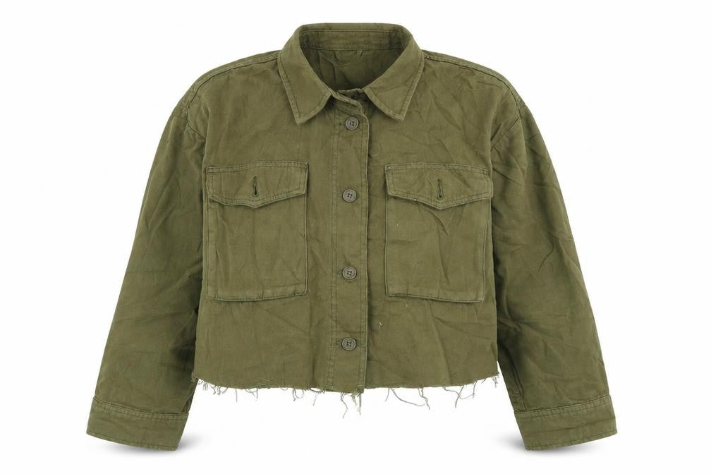 Front view of Topshop women’s green denim jacket, size S