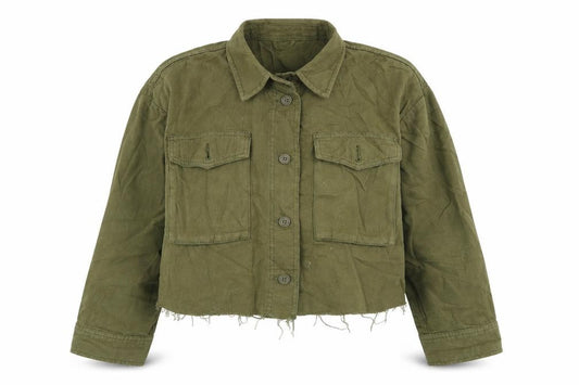Front view of Topshop women’s green denim jacket, size S