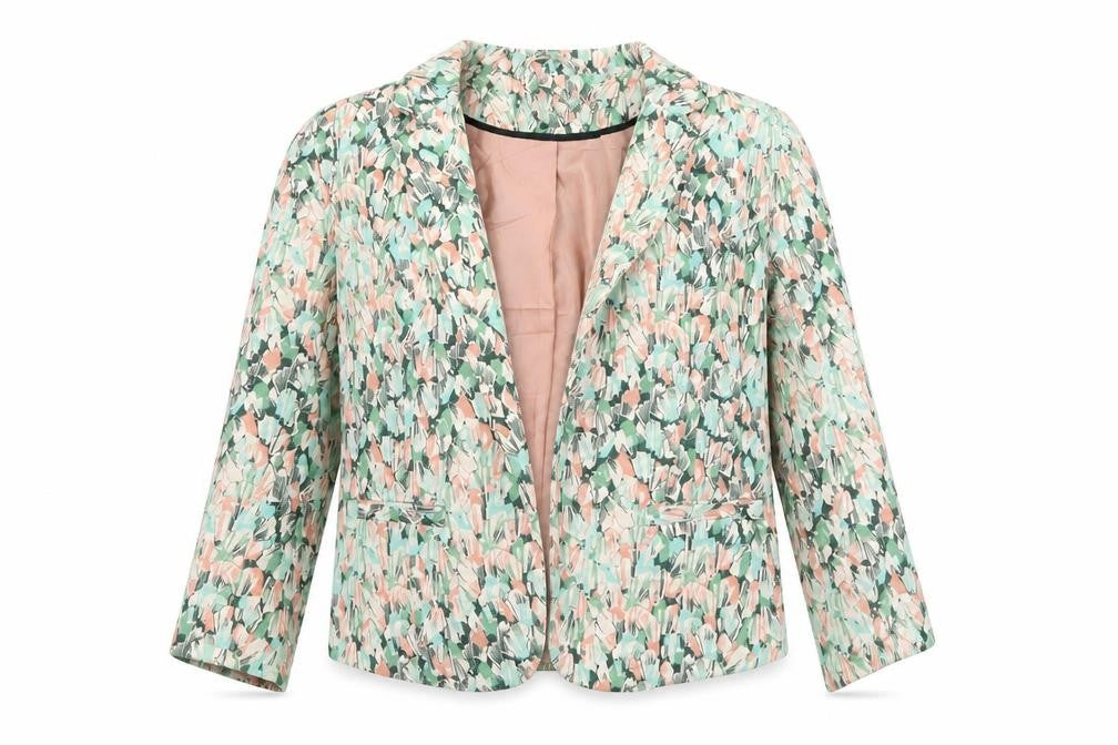 Front view of H&M women’s green geometric jacket blazer, size UK 6