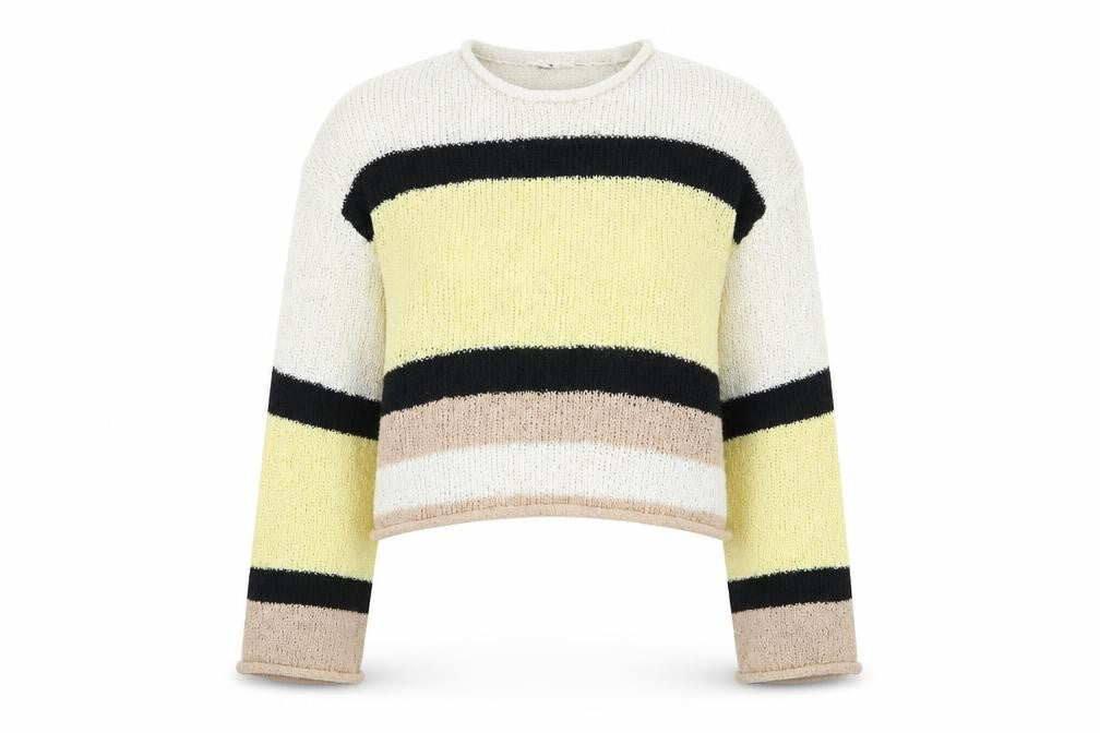 Front view of Divided by H&M women’s multicoloured striped jumper, size S