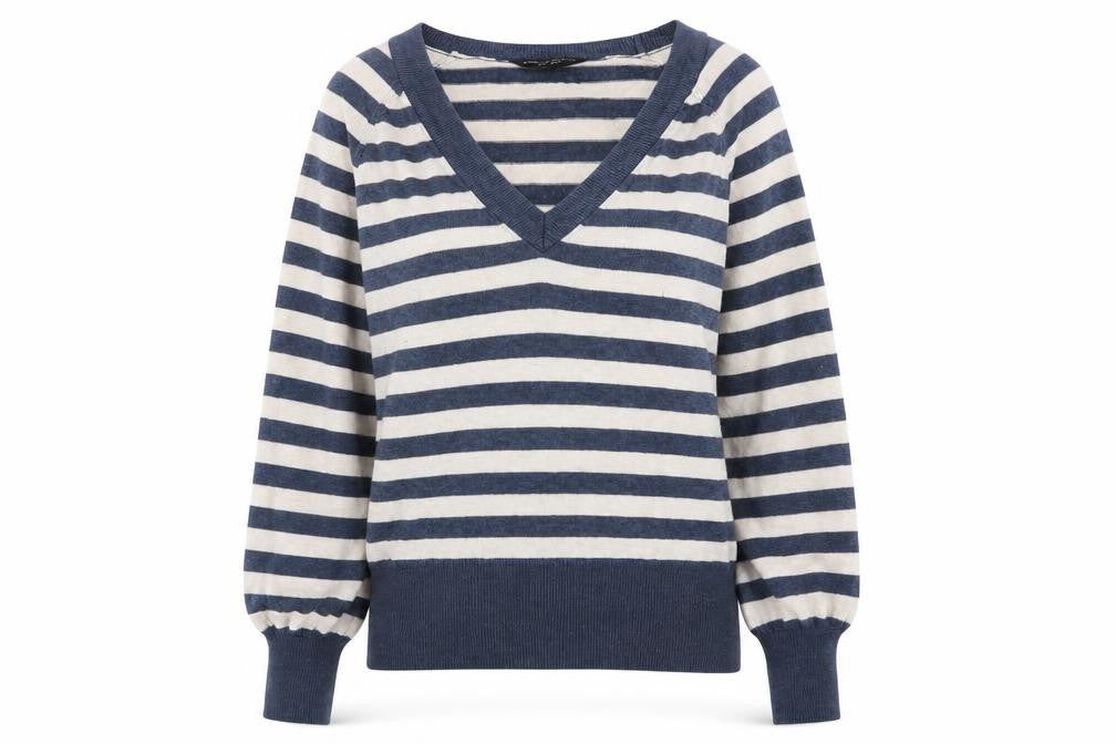 Front view of Dorothy Perkins women’s multicoloured striped jumper, size UK 10