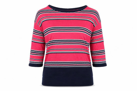 Front view of Next women’s multicoloured striped jumper, size UK 14