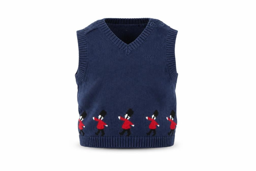 Front view of m boys’ blue geometric jumper, size 0-3, months