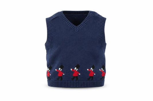 Front view of m boys’ blue geometric jumper, size 0-3, months