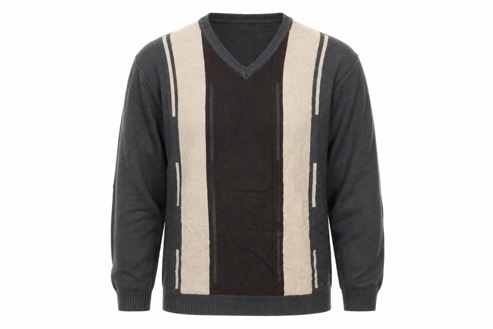Front view of Greenwoods men’s multicoloured striped jumper, size M
