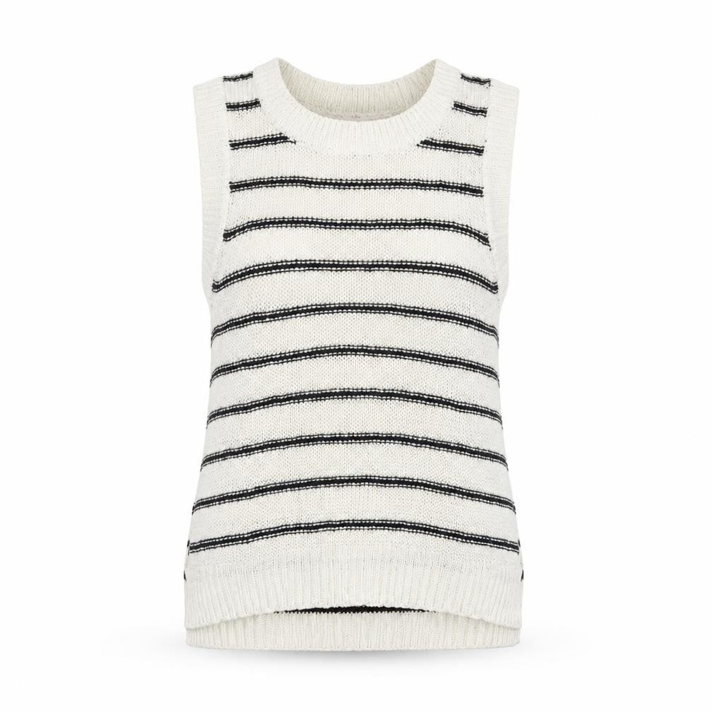 Front view of brave sou women’s white striped jumper, size UK 12