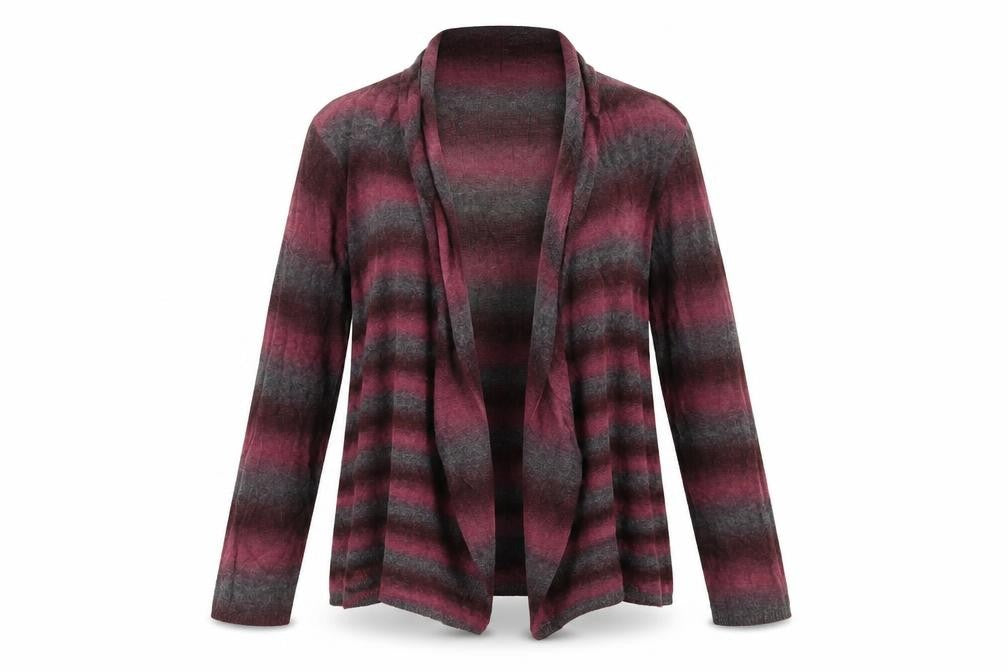 Front view of Nina Murati women’s multicoloured striped cardigan jumper, size L