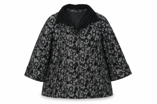 Front view of Roman women’s black floral jacket, size M