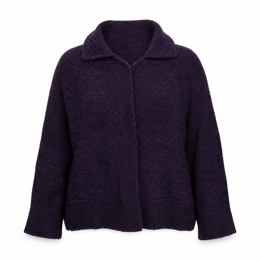 Front view of Marks & Spencer women’s purple cardigan jumper, size M