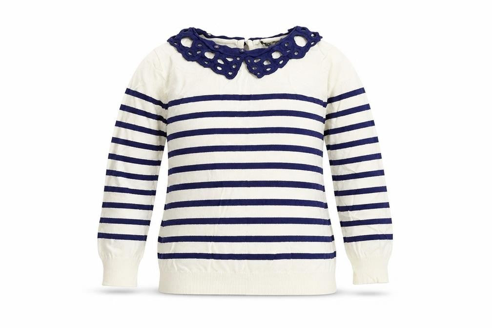 Front view of George women’s beige striped jumper, size UK 10