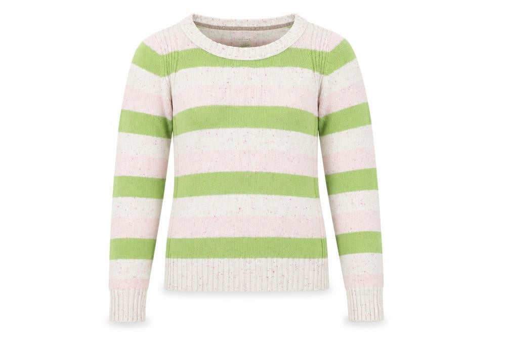 Front view of Old Navy women’s green striped jumper, size L