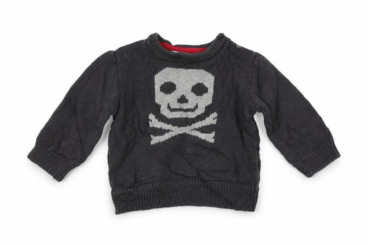 Front view of F&F girls’ grey geometric jumper, size 3-6, months