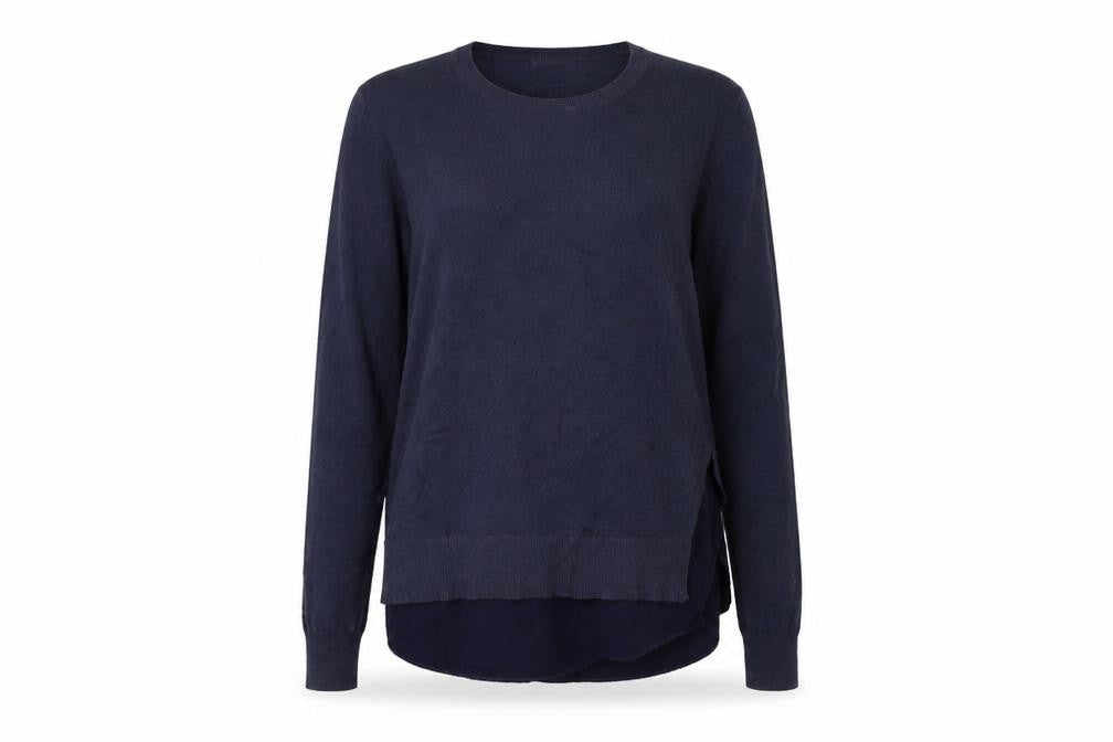 Front view of Marks & Spencer women’s blue jumper, size UK 12