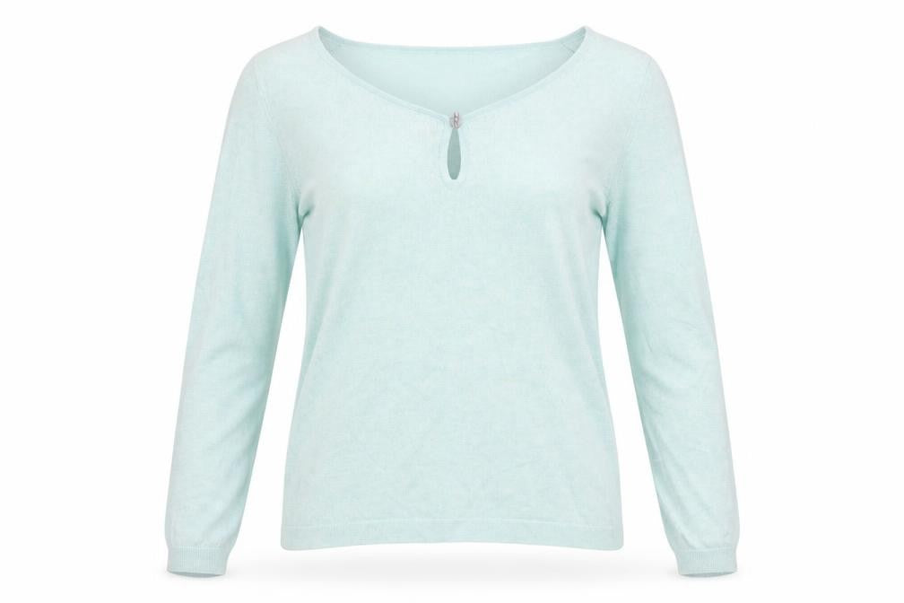 Front view of JOHN LAING women’s green jumper, size S, - washable marks