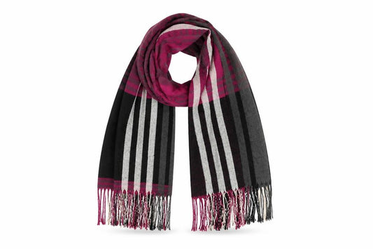 Front view of Preworn women’s purple plaid shawl/wrap