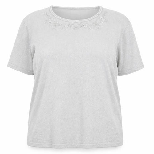 Preworn Womens Silver  Knit Pullover Jumper Size XL  - floral beading detail