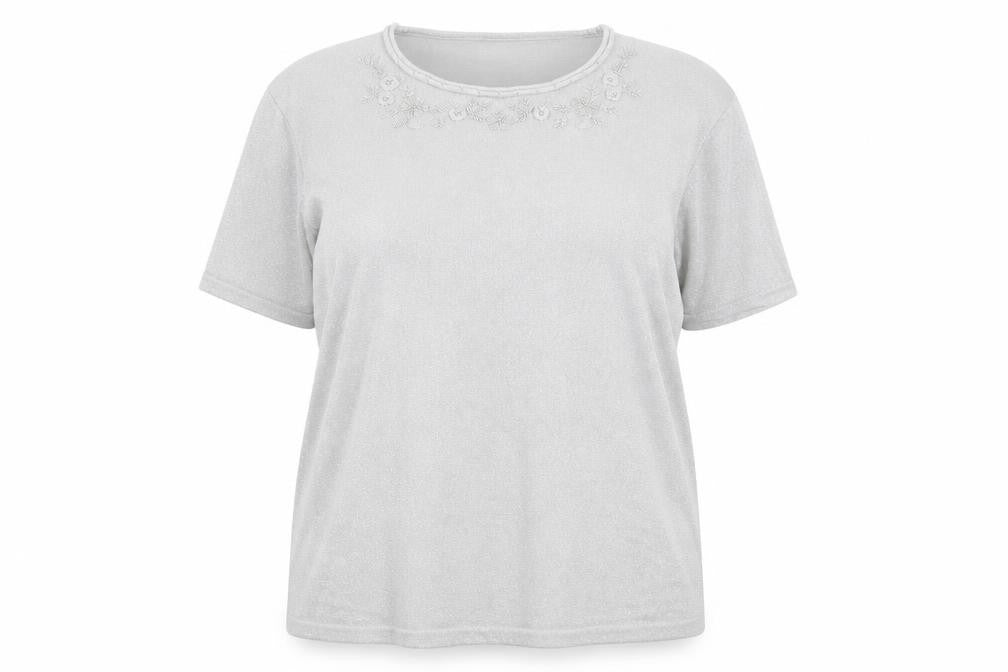 Preworn Womens Silver  Knit Pullover Jumper Size XL  - floral beading detail