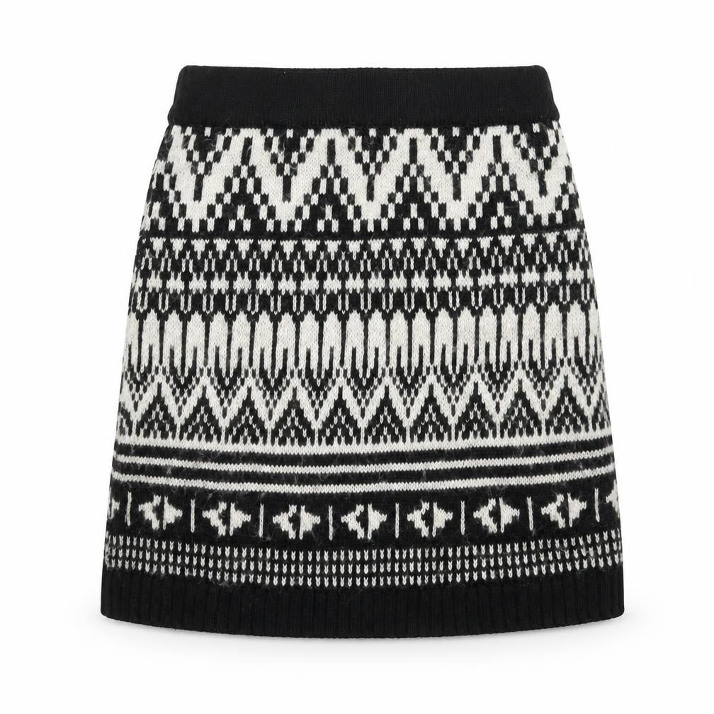 Miss Selfridge Womens Black Geometric Knit A-Line Skirt Size 8