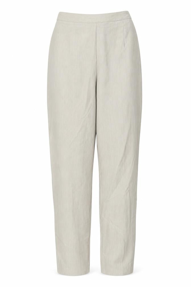 Front view of Preworn women’s beige trousers, size UK 14, 26-inch leg