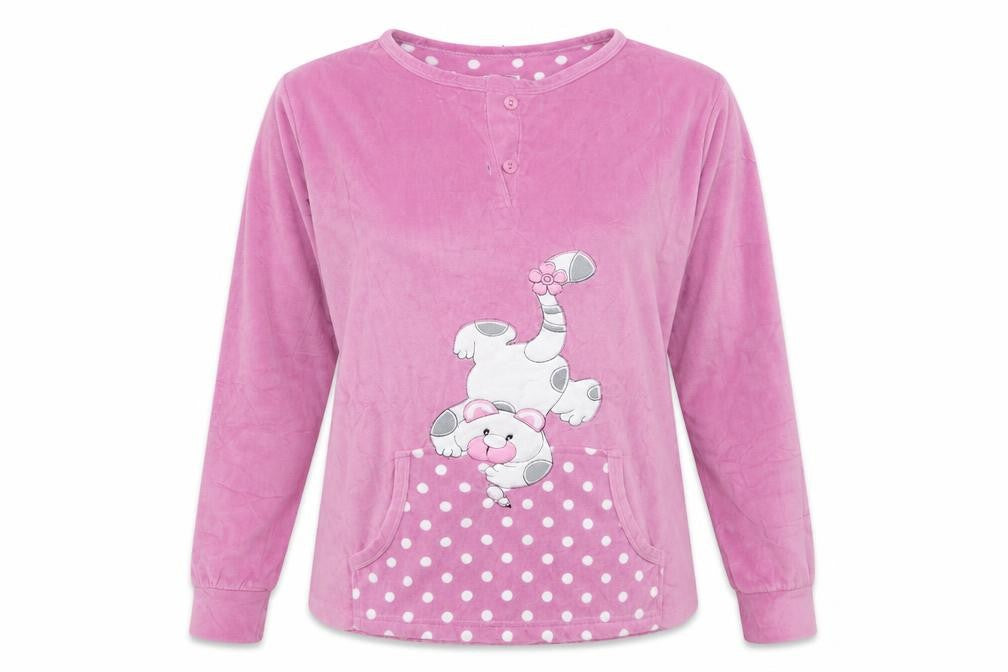 Front view of teng sheng women’s purple solid top pyjama top, size S, - cat