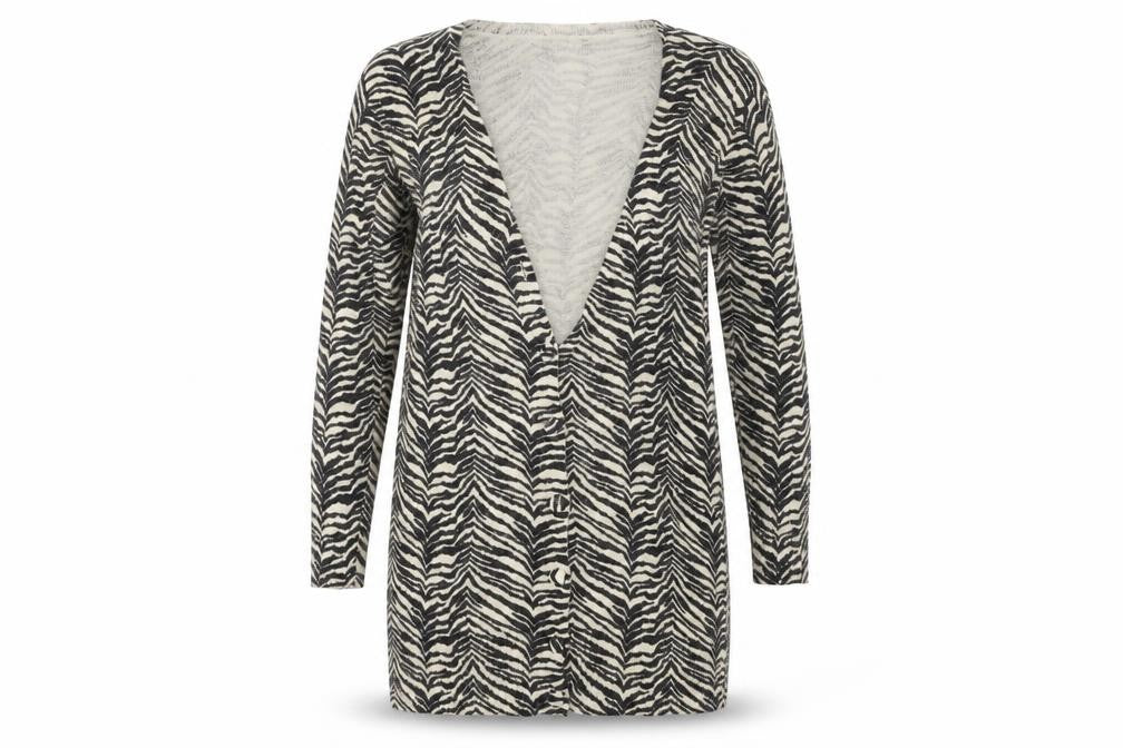 Initial  Womens Black Animal Print  Cardigan Jumper Size L