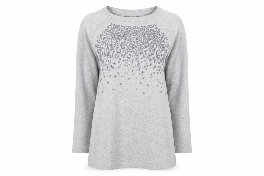 Front view of Marks & Spencer women’s grey jumper, size UK 14