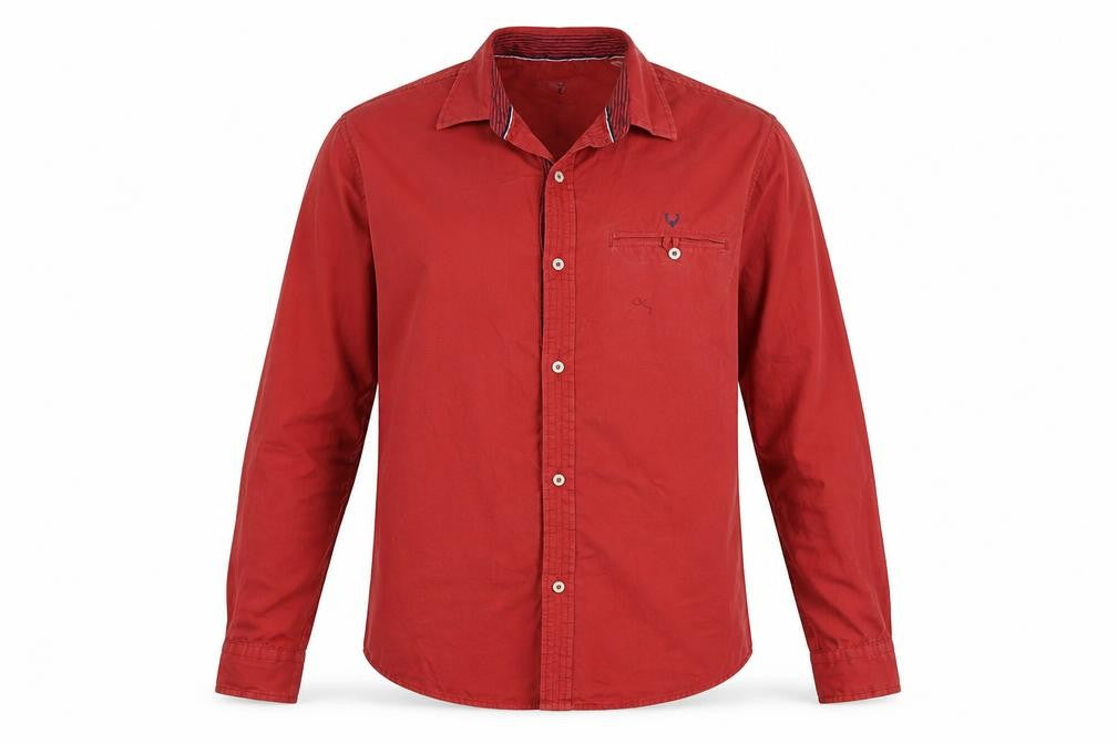 Front view of Allen Solly men’s red button-up, size 42
