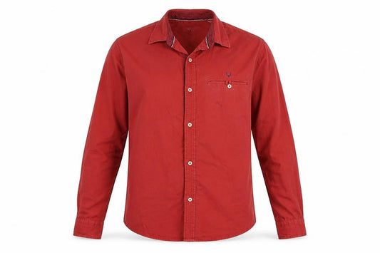 Front view of Allen Solly men’s red button-up, size 42