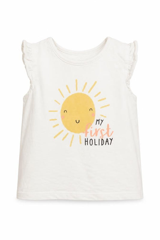 Front view of George girls’ white basic t-shirt, size 9-12, months