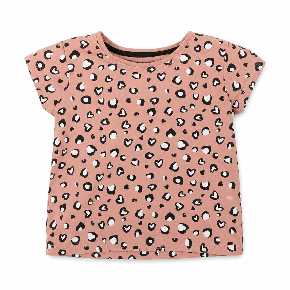 Front view of Primark girls’ brown animal print basic t-shirt, size 6-9, months - leopard print