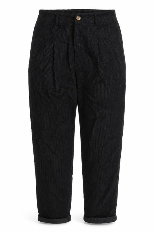 Front view of SHEIN women’s black corduroy mom jeans, size M, 24-inch leg