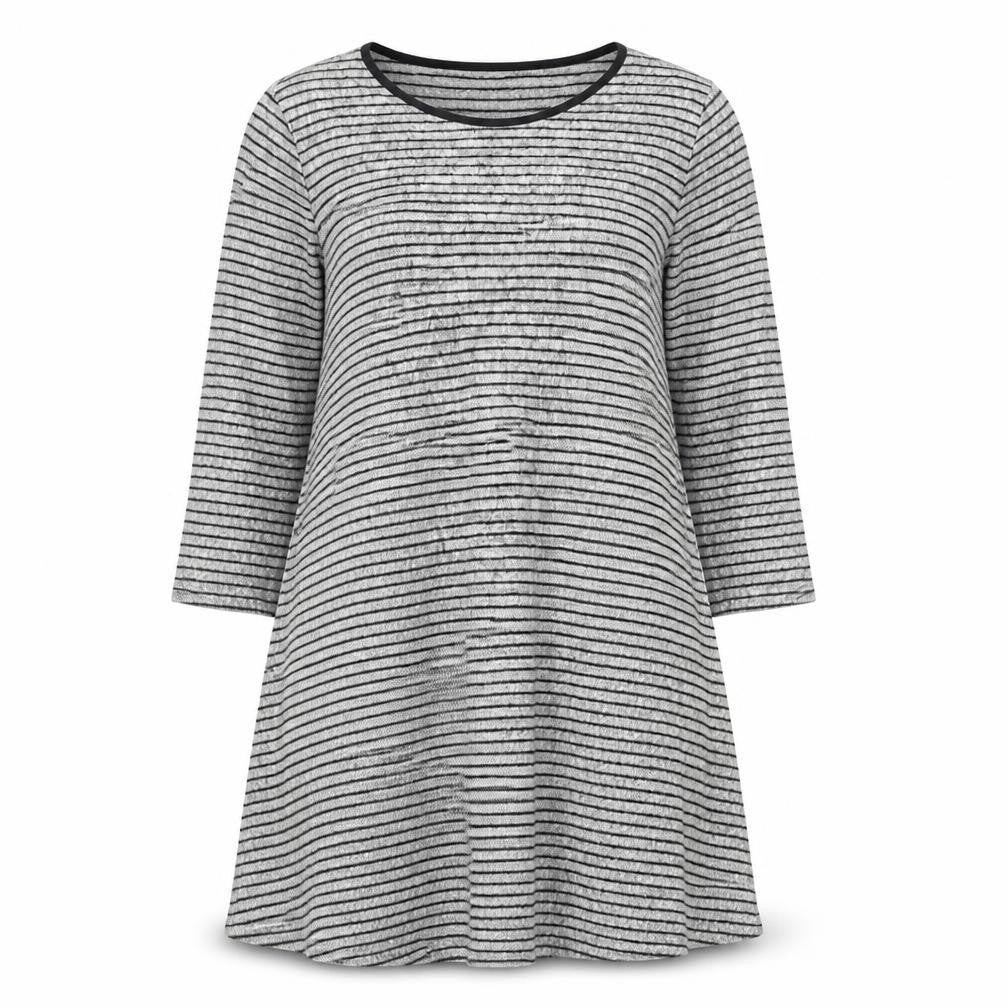 Front view of Atmosphere women’s grey striped t-shirt dress, size UK 8