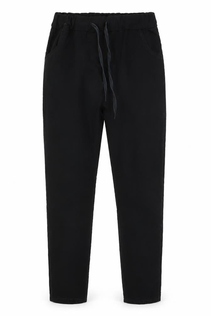 Front view of Preworn women’s black trousers, size UK 10, 26-inch leg