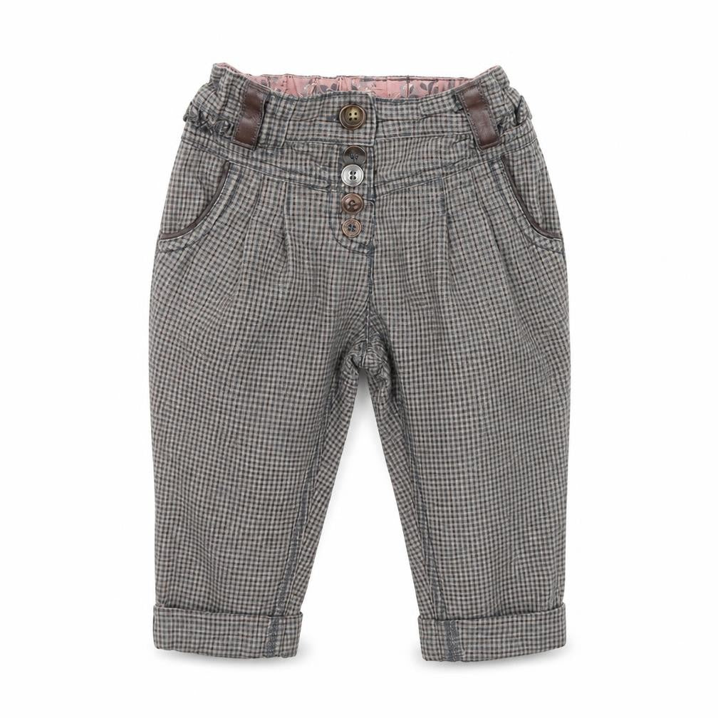 Front view of Next boys’ brown plaid capri trousers, size 12, months