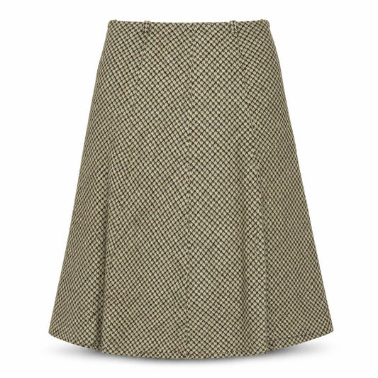Front view of Preworn women’s beige herringbone flare skirt, size UK 30, in