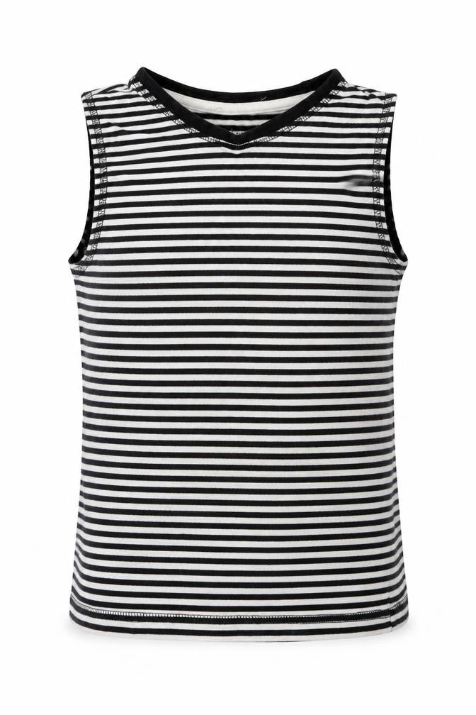 Front view of Tu girls’ black striped basic tank, size 6-7, years